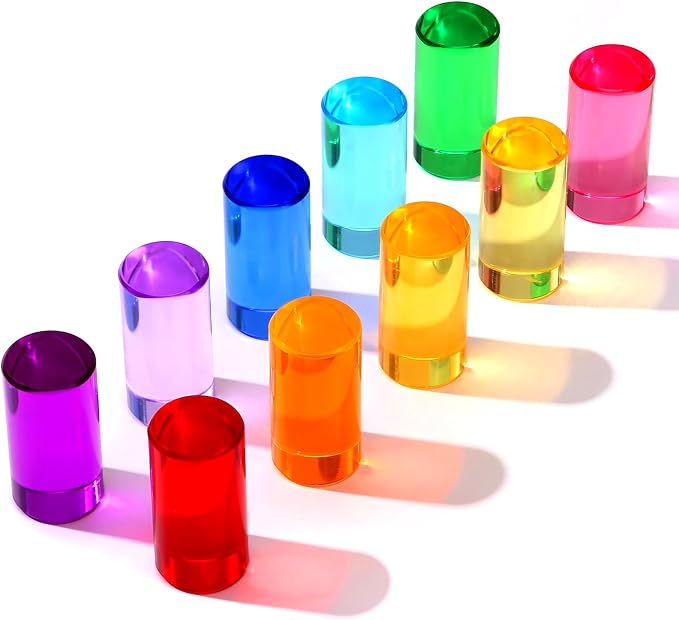 Rainbow Acrylic Blocks, 10 Stackable Cylinders for Kids Ages 3+ by Unknown