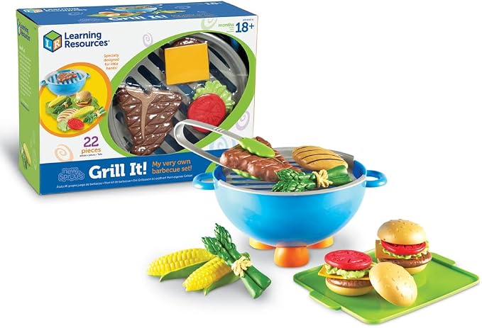 Learning Resources New Sprouts Grill It! Barbecue Set - Play Food for Kids, Kitchen Toys Accessories, Imaginative Play, Fine Motor Skills, Interactive Toddler Activities, Gifts for Boys and Girls by LearningResources