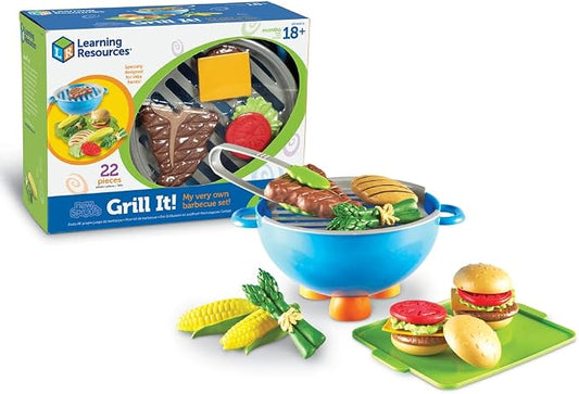 Learning Resources New Sprouts Grill It! Barbecue Set - Play Food for Kids, Kitchen Toys Accessories, Imaginative Play, Fine Motor Skills, Interactive Toddler Activities, Gifts for Boys and Girls by LearningResources