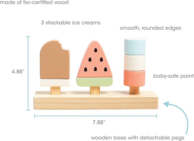 Pearhead Wooden Ice Cream Stacking Toy, Pretend Play Food Set - Image 3