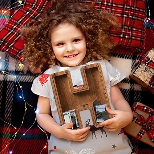 ladenk 12 Inch Extra Large Wooden Kids Letter Piggy Bank - Piggy Bank for Boys Girls - Initial H Bank - Alphabet Money Bank for Birthday - Image 6