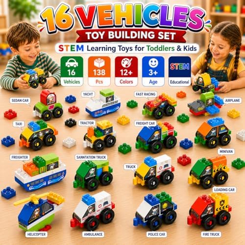 Toddlers Car Building Blocks Set, 138 Pcs STEM Toy for Ages 3-5 - Image 2