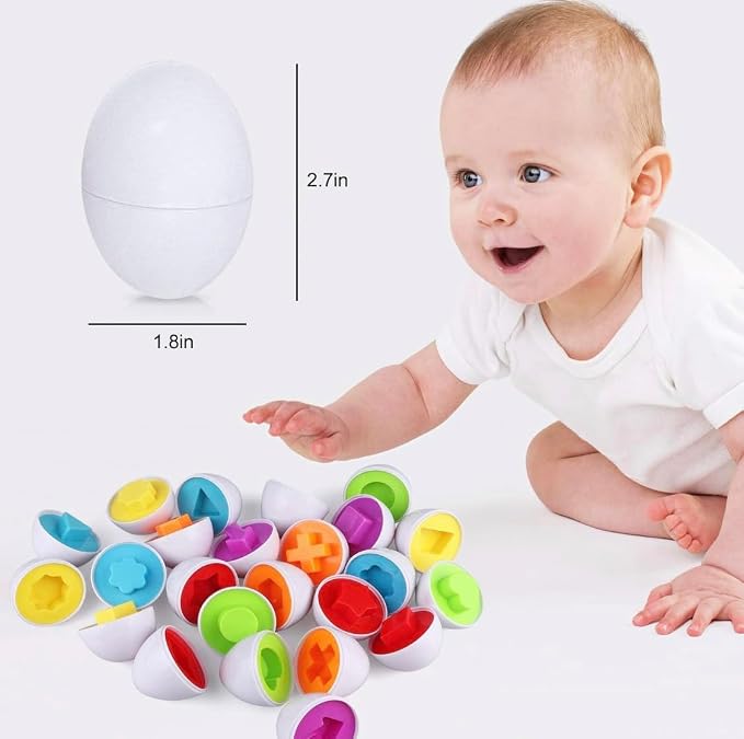 VUIYA Matching Eggs - Toddler Toys - Color Shapes Egg Set - Educational Color, Shapes and Sorting Recognition Skills - Sorting Puzzle for Kid Baby Toddler Boy Girl, Easter Basket Gift (12 Eggs) - Image 2