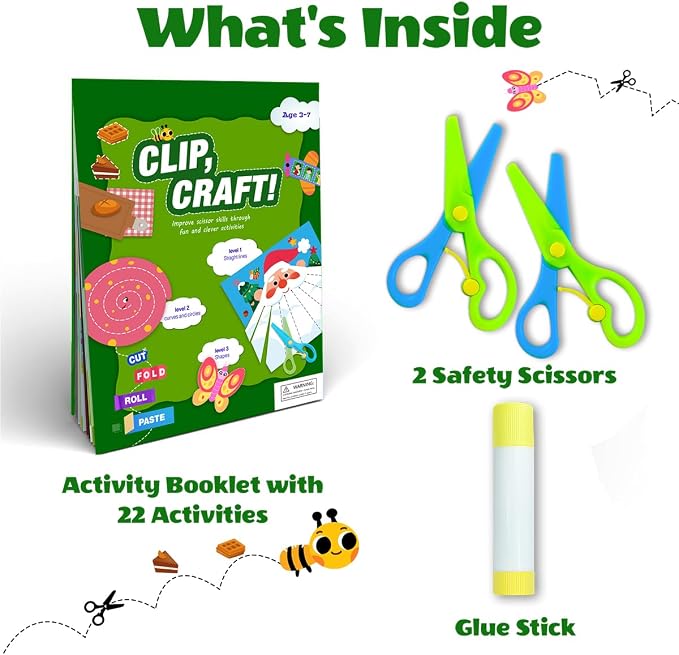 Toddler Scissor Skills Activity Book, Fun Arts and Crafts for Kids 4-6, Preschool Learning Toys Fine Motor Skill Cutting Art kit, 2 Safety Scissors, Birthday Gifts for Girls & Boys Ages 3, 4, 5, 6, 7 - Image 2