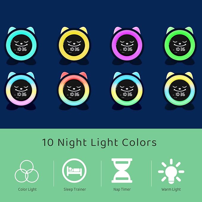 Toddlers Sleep Training Clock, Ok to Wake Clock with Red Green Light - Image 6