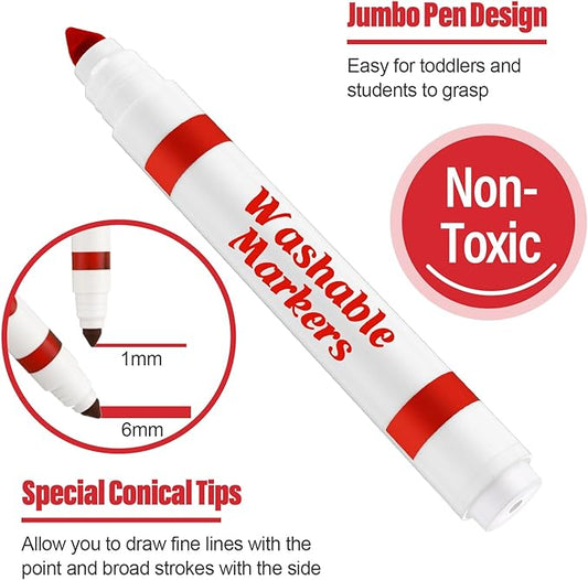 Janlaugh 36 Pcs Red Washable Markers Bulk Coloring Broad Line Markers for Kids Red Conical Tip Drawing Pen for Christmas, School Supplies, Travel Art Baby Shower Gender Reveal Party Supplies, Ages 6+