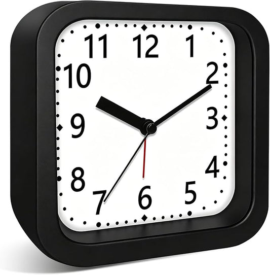 Loud Alarm Clock for Heavy Sleepers, 4.5" Simple Square Analog Alarm Clocks with Silent Movement Battery Operated Easy-to-Read Dial, Plastic Small Desk Clock for Bedroom Teens Seniors, Black by Noubnea