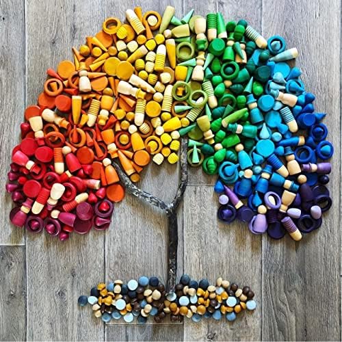 Candywood Rainbow Color Style Wooden Loose Parts Sensory Play Toys (81 PCS) - Image 3
