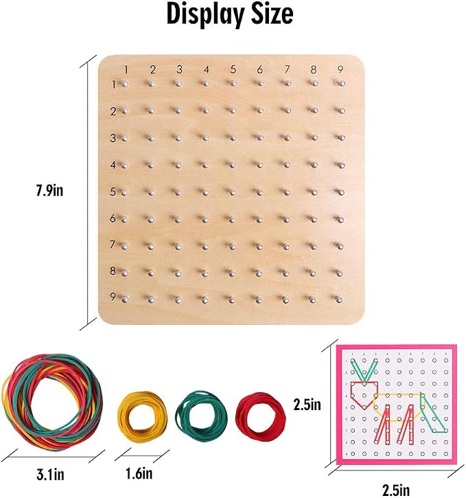 Wooden Geoboards - Montessori STEM Toy with Pattern Cards for Kids Ages 3+ - Image 5
