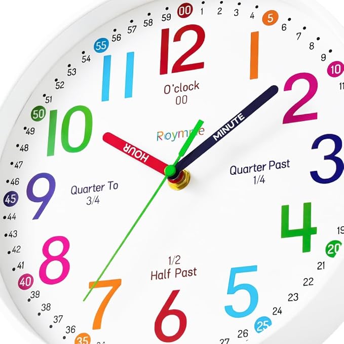 Roymnie Wall Clock 8" for Kids Learning Battery Operated Teaching Silent - Image 3