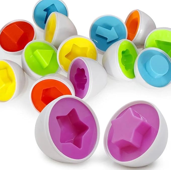VUIYA Matching Eggs - Toddler Toys - Color Shapes Egg Set - Educational Color, Shapes and Sorting Recognition Skills - Sorting Puzzle for Kid Baby Toddler Boy Girl, Easter Basket Gift (12 Eggs) - Image 3