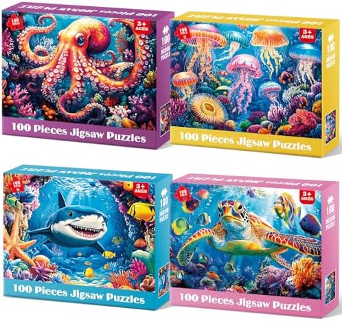 4 Pack 100 Piece Puzzles for Kids Ages 4-8 by Bractowa