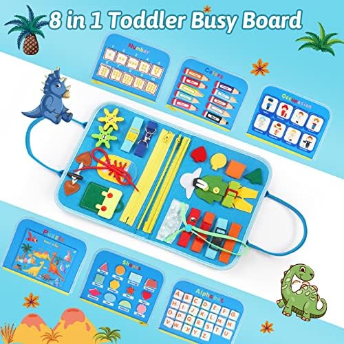Quiet Flower Busy Board Montessori Toys - Sensory Busy Book for Early Learning, Dinosaur Educational Activity for Fine Motor Skills, Airplane Car Travel Toy Gifts for Boys Girls - Image 2