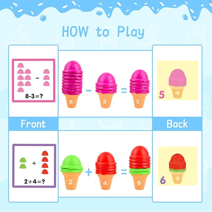 Ice Cream Counting and Color Sorting Stacking Toys for Kids Boys Girls Age 3-5,Montessori Preschool Kindergarten Learning Activities Fine Motor Skill Toys, Number Math Games Learning Toy Gifts - Image 5