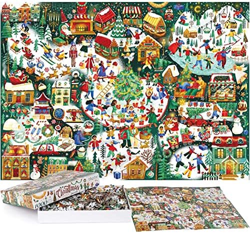 bopster 1000-Piece Christmas Jigsaw Puzzle – Illustrated Holiday Theme for Adults & Kids – Family Fun Puzzle Made from 100% Recycled Cardboard - Image 2