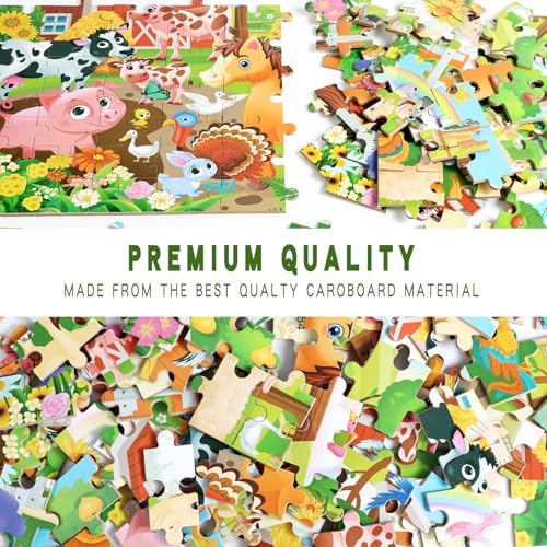 100 Piece Puzzles for Kids Ages 4-6 – Floor Kids Puzzles Ages 6-8 Year Old – Toy for Learning Farm Animals for 8-10 yo – Jigsaw Toddler Game for Boy and Girl Ages 3-5 - Image 7