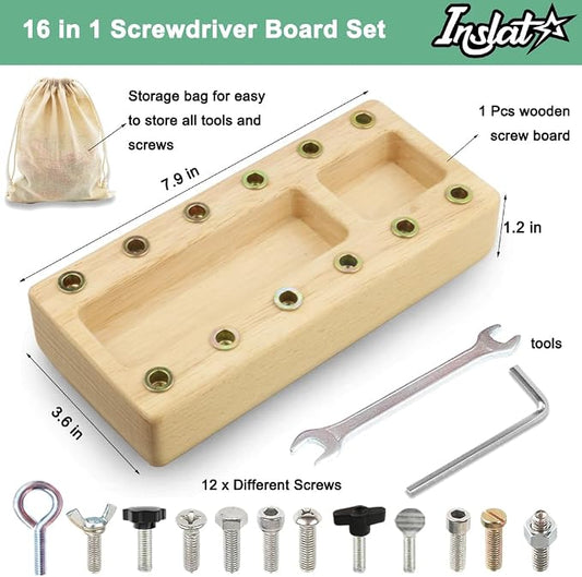 Inslat Montessori Screwdriver Board Set, Wooden Montessori Toy Tool for 3 4 5 Year Old Kids, Educational Screw Board Sensory Learning Toys STEM Fine Motor Skills Toys - Image 2