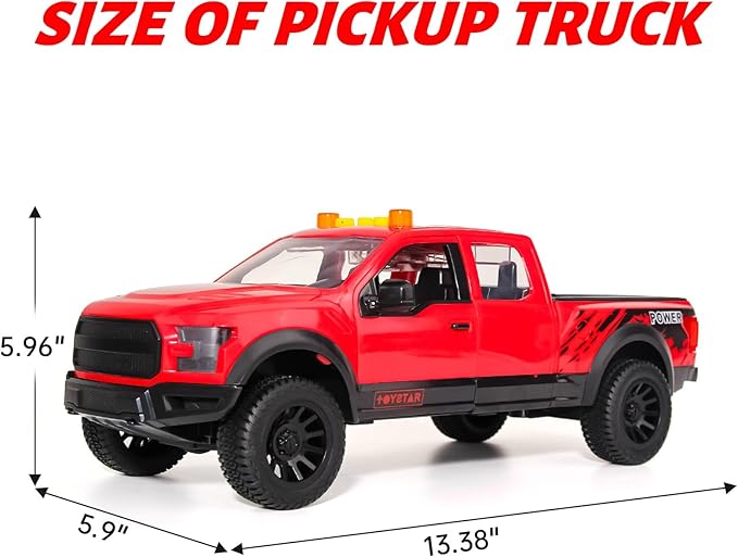 Red Pickup Truck Toy with Lights and Sound Effects, Featuring Doors That Open, Toy Cars Gifts for 3+ Year Old Kids. (Red Pickup)