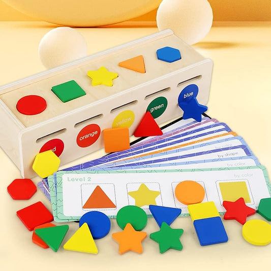 Practical Life Piggy Bank/Math/Sensorial Color & Shape Sorting Box Posting/Dropping/Push/Pull, Montessori Primary Educational Learning Toy Card Patterns Matching Kids 2-6 Years - Image 2