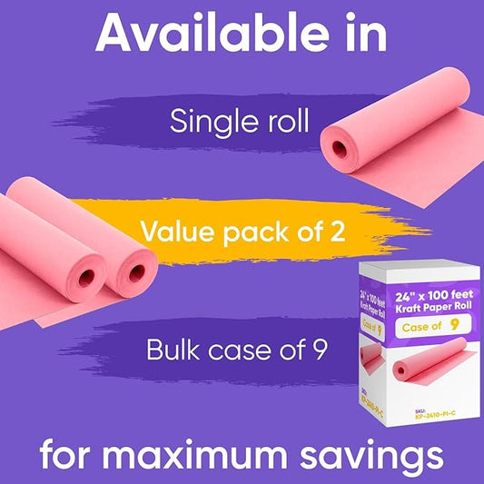 24" x 1200" (100 ft) Pink Kraft Paper Roll (Value Pack of 2), 45 lbs Thickness, Made in USA Colored Craft Paper for School, Bulletin Board - Odorless, Non-Toxic, Safe for Kids