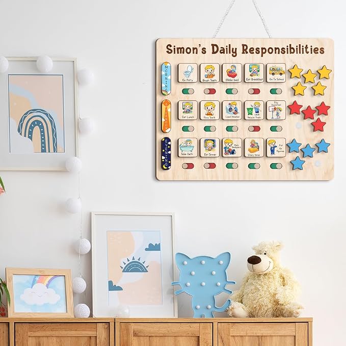 Wooden Chore Chart for Kids Visual Schedule, Routine Chart for Kids, Morning Bedtime Routine Chart for Toddlers Ages 2-4, Daily Kids Schedule Board for Home (18) - Image 7