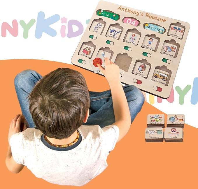 TinyKidz Wooden Chore Chart For Kids Visual Schedule, Routine Chart For Toddlers Ages 2-4, Daily Kids Schedule Board For Home (03) - Image 2