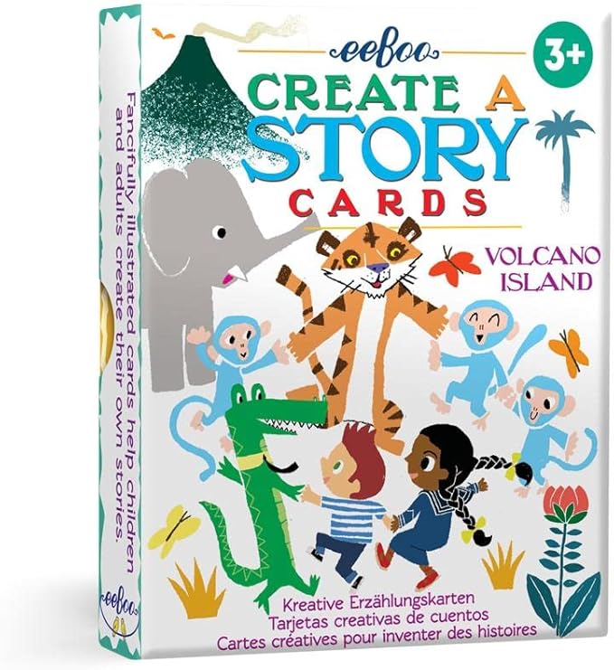 eeBoo: Volcano Island Create a Story Pre-Literacy Cards, 36 Cards with Colorful Characters, Encourages Imagination, for Ages 3 and up by eeBoo