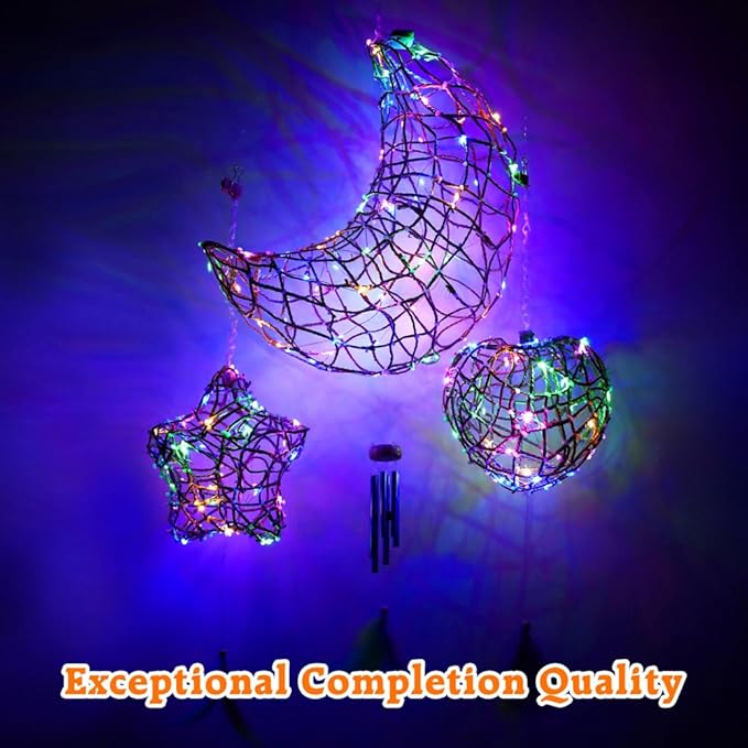CHARTEKS 3D String Light Craft Kit for Kids, String Art Kit with LED Bulbs and Wind Chime, Arts and Crafts Set, Birthday Gifts for Girls Boys Ages 8+ (with Paint, Seagrass String)