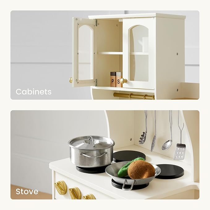 Tiny Land Play Kitchen for Kids with Enhanced Storage – Modern Toddler Kitchen Playset with Stove, Sink & Accessories, Organized Wooden Toy Kitchen, Ideal for Toddlers