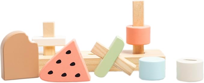 Pearhead Wooden Ice Cream Stacking Toy, Pretend Play Food Set - Image 4