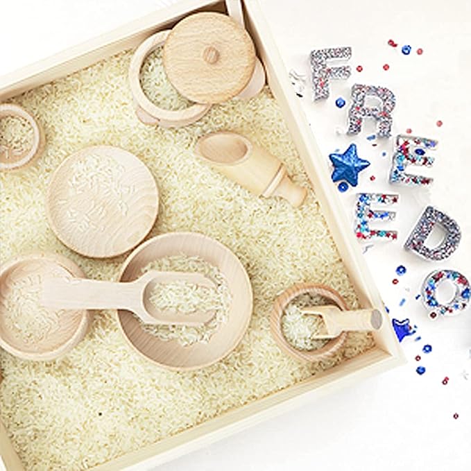 Montessori Sensory Bin Tools: 1 Wooden Box + 11 Sensory Tools for Toddlers & Preschool Children - Fine Motor Learning Pretend Play - Image 2