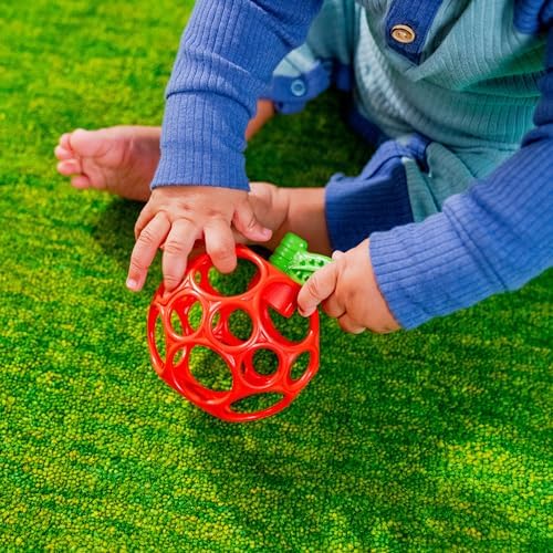 Bright Starts Oball Easy Grasp Red Apple Teether Toy, Hold My Own Collection, BPA Free, Unisex, Newborn and Up - Image 5