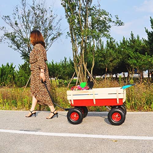 Heavy Duty Kid Wagons for Kids All Terrain Wagon Removable Wooden Wagons, Folding Wagons for Kids Gift, Christmas, Halloween, Back to School (Red) - Image 4