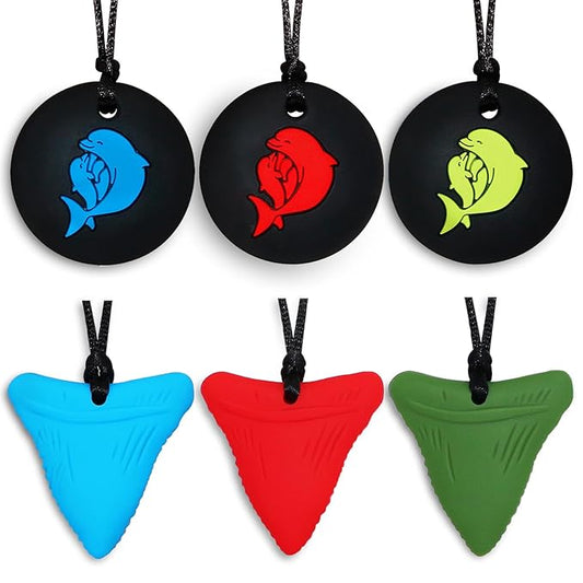 Chew Necklaces for Sensory Kids 6 Pack, Silicone Chew Necklace Sensory Toys for Kids with Autism, Anxiety, ADHD, Sensory Chew Toys for Boys Girls Children Chewing Fidgeting