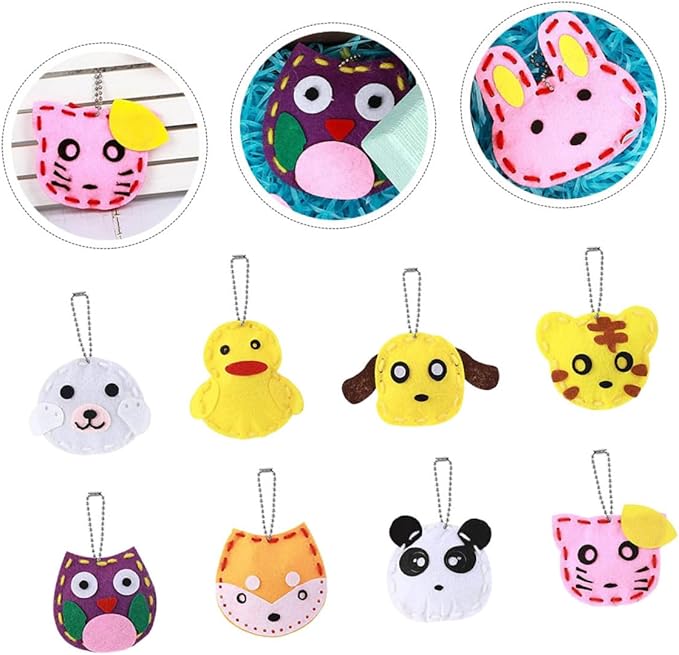 NESTINGHO 8 Pcs DIY Animal Pendant Making Kit for Educational Craft with Assorted Felt Shapes Fun Schoolbag Charms for Sewing and Creative Play Birthday