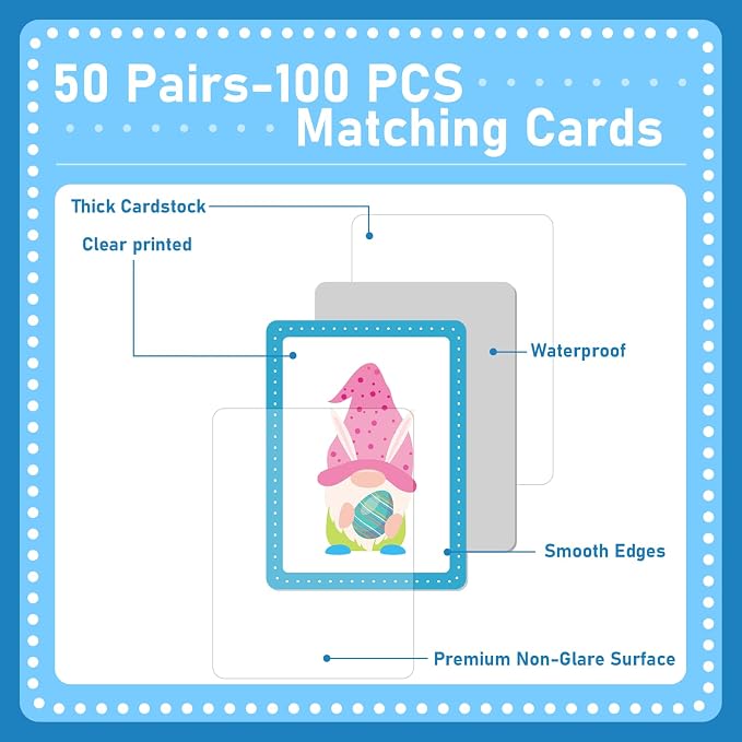gisgfim 100 PCS Memory Matching Game Easter Concentration Memory Games Card Learning Educational A Fun & Fast Easter Egg Bunny Religious Cross Matching Games - Image 3