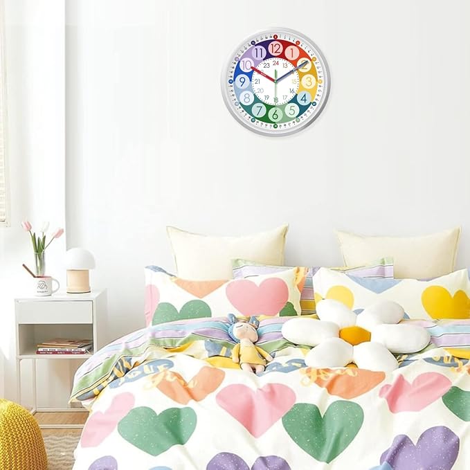 XFM Colorful Kids Wall Clock 14 Inch Learn to Tell Time - Image 4