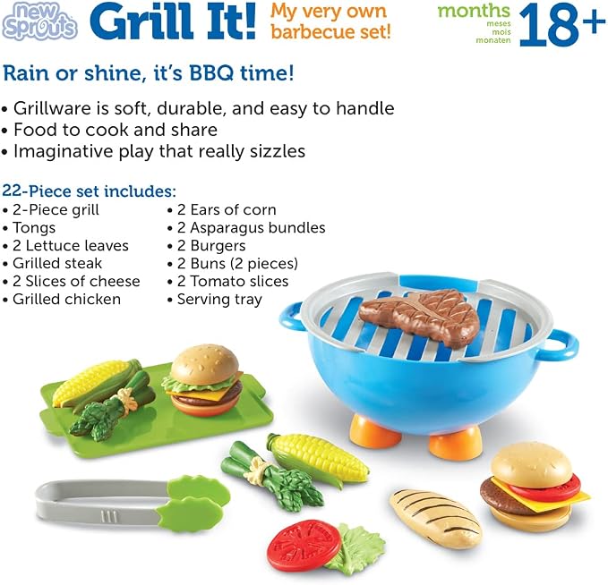 Learning Resources New Sprouts Grill It! Barbecue Set - Play Food for Kids, Kitchen Toys Accessories, Imaginative Play, Fine Motor Skills, Interactive Toddler Activities, Gifts for Boys and Girls - Image 6