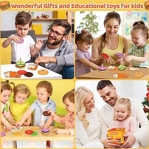 Jumlys Montessori Wooden Burger Stacking Toys for 2, 3, 4, 5 Year Olds, Fine Motor Toys for Kids Boys Girls, Ideal Preschool Educational and Learning Toys, Perfect Christmas Birthday Gifts - Image 7