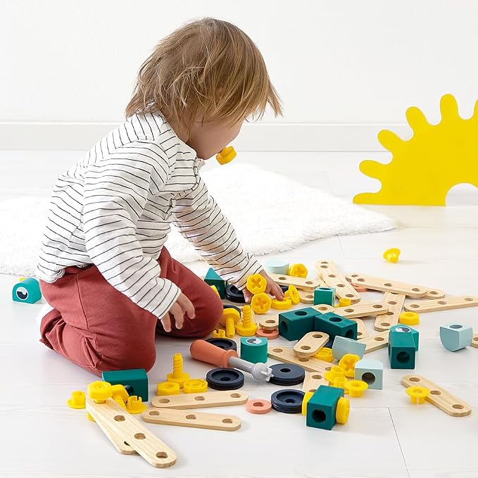 Janod - Brico'Kids J06454 100-Piece Barrel - Building Game Child - 98 Components + 2 Tools - Role Play - Promotes Hand Dexterity and Creativity - From 3 Years - Image 6