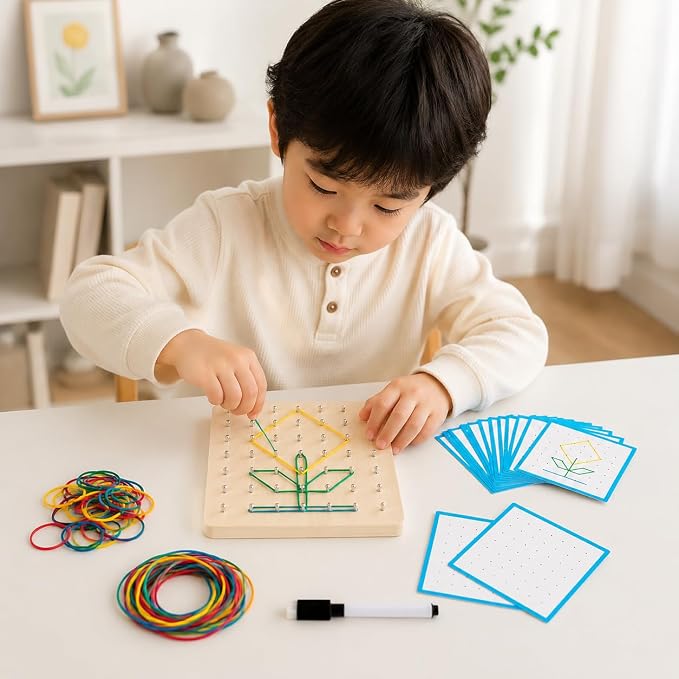 predolo 1 Piece Sensory Toys Geometric Shapes Wooden Math Development Early Learning Manipulatives Pattern Making Suitable for Preschool Classroom 18x18x3.5cm, Small Geoboard (49 pegs) - Image 8