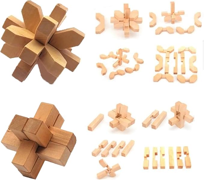 18 Pack Large Wooden Brain Teaser Puzzles Wooden Burr Puzzles Brain Teaser Puzzle with Gift Packing Box Magic Puzzle Games Toys Stocking Stuffers Party Favors for Kids and Adults (Natural Wood)