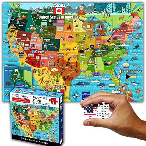 Think2Master Colorful United States Map 500 Pieces with Large Pieces Jigsaw Puzzle for 13+, Teens, Adults & Families. Great Gift for stimulating Interest in the USA Map. Size: 26.8” X 18.9” by Think2Master