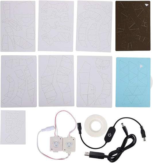 ZPurifylline Boardattack Papercraft Kit, Hand Made DIY Craft Set, USB Powered Children's Educational Toys with Light String, 8 Papercraft Cards for Creative Art Projects and Home Decor