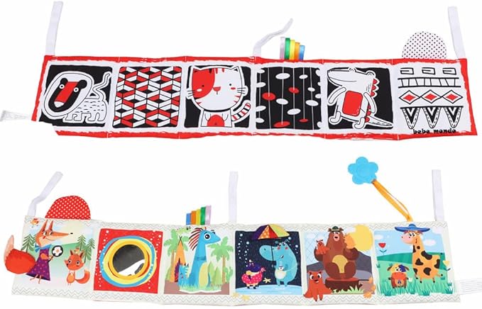 bebe mondo High Contrast Tummy Time Toys, Black and White Crinkle Books for Babies, Baby Books 0-6 Months, Infant Mirror Toy with Teether, Double-Sided Baby Toys for Boys and Girls