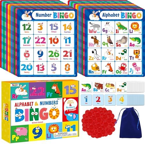 SpriteGru Alphabet Bingo Game, Uppercase/Lowercase/Number Bingo Game ABC and 123 Bingo Board Game for Kindergarten and Preschool Kids 4+, Perfect for Classroom & At Home by SpriteGru
