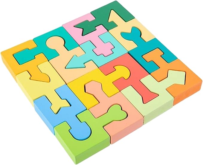 Puzzles for Kids - Wooden Shape Matching Puzzle, Educational Game Set, 16 Pieces | Boys Girls Ages 4-6 Home School Kindergarten Learning Cognitive Skill Development Fun Playtime