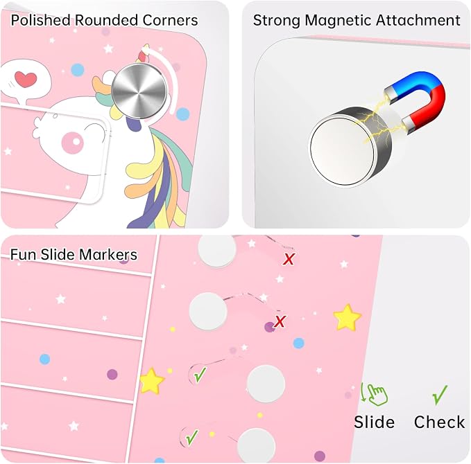 NiHome Magnetic Chore Chart, Sliders & Stand, Dry Erase to Do List, Unicorn - Image 3