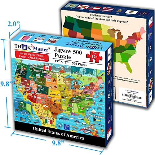 Think2Master Colorful United States Map 500 Pieces with Large Pieces Jigsaw Puzzle for 13+, Teens, Adults & Families. Great Gift for stimulating Interest in the USA Map. Size: 26.8” X 18.9” - Image 5