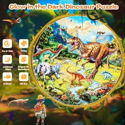 DIGOBAY 70PCS Glow in The Dark Dinosaur Floor Puzzles for Kids Ages 4-8 - Image 2